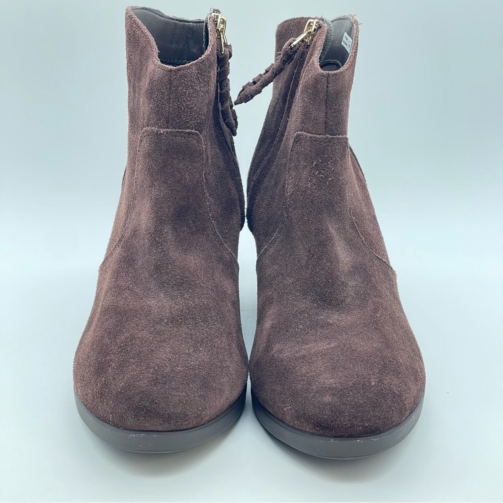 CROCS Leigh Wedge Booties Brown Synthetic Sued Side Zip Ankle Boots W10 - Picture 4 of 11